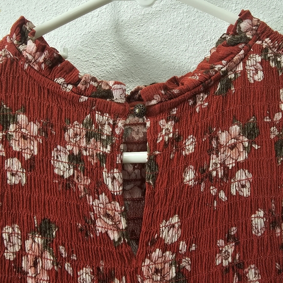 Floral Puff-Sleeve Midi Dress Womens L size - Picture 8 of 10